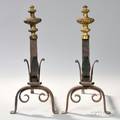 Pair of Giltbrass and Wrought Iron Andirons