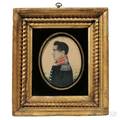 American School Early 19th Century Miniature Profile Portrait of an American Militia Officer