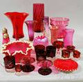Approximately Twentyfour Pieces of Ruby and Cranberry Glass
