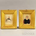 Pair of Framed GM Mather Watercolor Portraits of a Man and Woman