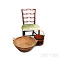 Chippendale Mahogany Ribbonback Side Chair a Bucket and a Woven Splint Basket