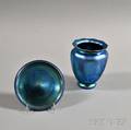 Steuben Blue Iridescent Glass Vase and Underplate