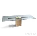 Contemporary Glass and Chromed Steel Dining Table on Marble Pedestal Base