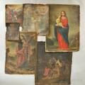 Spanish Colonial School 18th to 20th Century Six Unstretched Canvases Depicting Religious Subjects Female Saint possibly St Justina