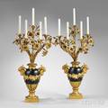 Pair of Louis XVIstyle Ormolu and Painted Metal Fivelight Candelabra