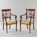 Two Regencystyle Mahogany and Satinwood Inlaid Armchairs