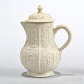 White Saltglazed Stoneware Milk Jug and Cover