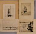 Four Prints of Ships and Ocean Scenes Including Charles Herbert Woodbury American 18641940 The Ebb Tide