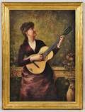 American School 19th20th Century Young Woman Playing a Guitar