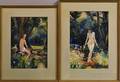 American School 20th Century Two Watercolors of Nudes in the Landscape