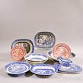 Thirteen Pieces of Transferdecorated Willowpattern Pottery