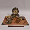 Chelsea Ships Bell Clock and Eight Leather and Metal Desk Items