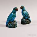 Pair of Turquoise Blueglazed Parrots
