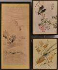 Two Chinese Embroidered Panels and a Japanese Landscape Painting