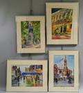 American School 20th Century Four Watercolors of Boston Scenes including the Boston Public Library and Boston Massacre Memorial Unsi