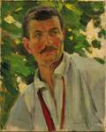Agnes Millen Richmond American 18701964 Man with Mustache and Red Tie