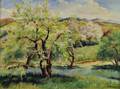 American School 20th Century Spring Landscape with Flowering Trees