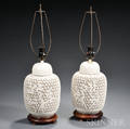 Pair of White Reticulated Ginger Jar Lamps