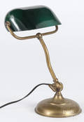 Brass desk lamp with an emerald green shade