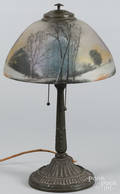 Patinated white metal table lamp