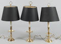 Three Baldwin brass candlestick table lamps