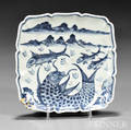 Blue and White Dish with Carp