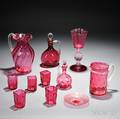 Eleven Pieces of Cranberry Glass Tableware