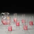 Threaded and Engraved Pitcher and Six Glasses
