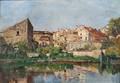 Edmond Marie Petitjean French 18441925 Village on the Banks of a River
