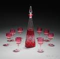 CranberrytoClear Glass Decanter and Eight Cordials