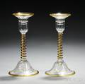Pair of Pairpoint Glass No 1624 Candlesticks Engraved in the Waterford