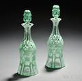 Pair of GreentoClear Glass Decanters