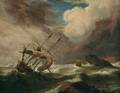 School of William Van de Velde II Dutch 16331707 Ships in Distress off a Rocky Coast