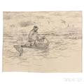 Frank Weston Benson American 18621951 Three Unframed Sketches of Boats Dory Sketches Man in Dory