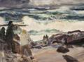 John Whorf American 19031959 Fisherman on Rocky Shore