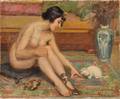 R M Guillaume French b 1876 Seated Nude with a Kitten