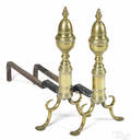 Pair of Federal brass penny foot andirons ca 1810