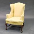 Chippendalestyle Upholstered Carved Mahogany Wing Chair