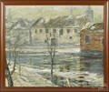 Oil on board winter river landscape