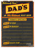 Painted tin menu sign for  Dads Root Beer