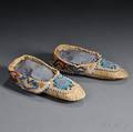 Pair of Woodlands Beaded Cloth and Hide Moccasins
