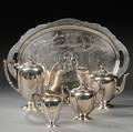 Fourpiece Sterling Silver Tea and Coffee Service with an Associated Tray