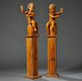 Pair of Carved Wood Figures of Bacchanalian Boys