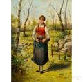 Italian School 19th Century Woman Holding a Basket of Flowers in a Landscape