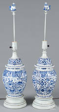 Pair of blue and white Delft table lamps