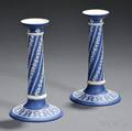 Pair of Wedgwood Dark Blue Jasper Dip Candlesticks