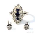 Pair of Diamond Earstuds and a 14kt White Gold Sapphire and Diamond Ring