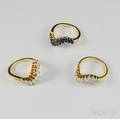 Three 18kt Gold Diamond and Sapphire Stacking Rings