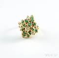 10kt Gold Emerald and Diamond Cluster Cocktail Ring