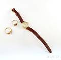 Gold Movado Wristwatch and Two Gemset Rings